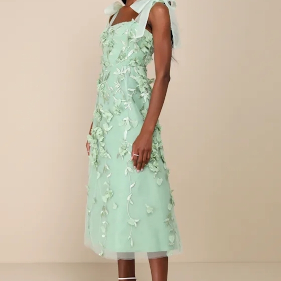LULUS Mint Green Floral Embellished Dress - Picture 2 of 3